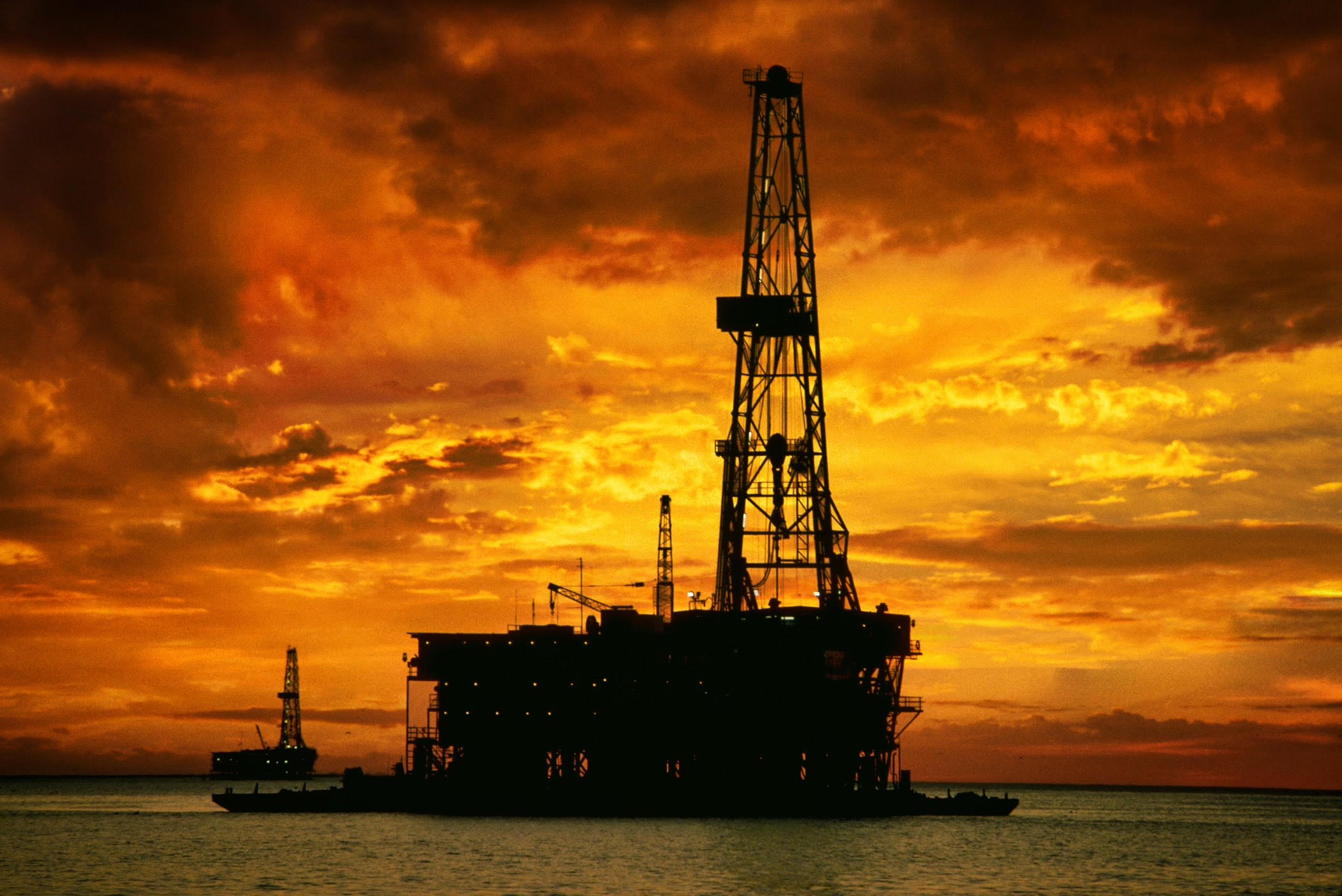 Offshore oil rig in distance